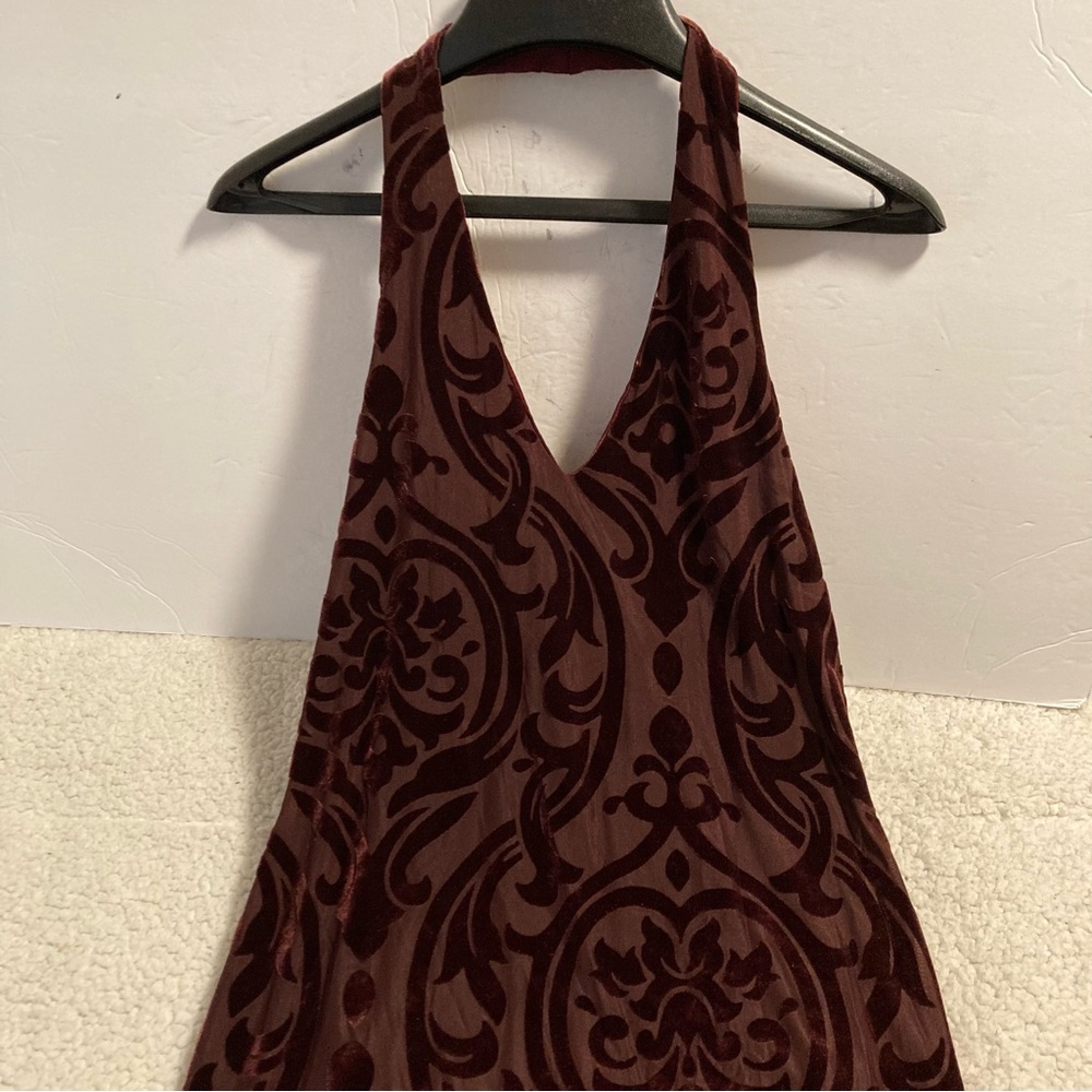 NWT Charlotte Russe Burgundy Velveteen Halter Neck Midi Party Dress Size Large
